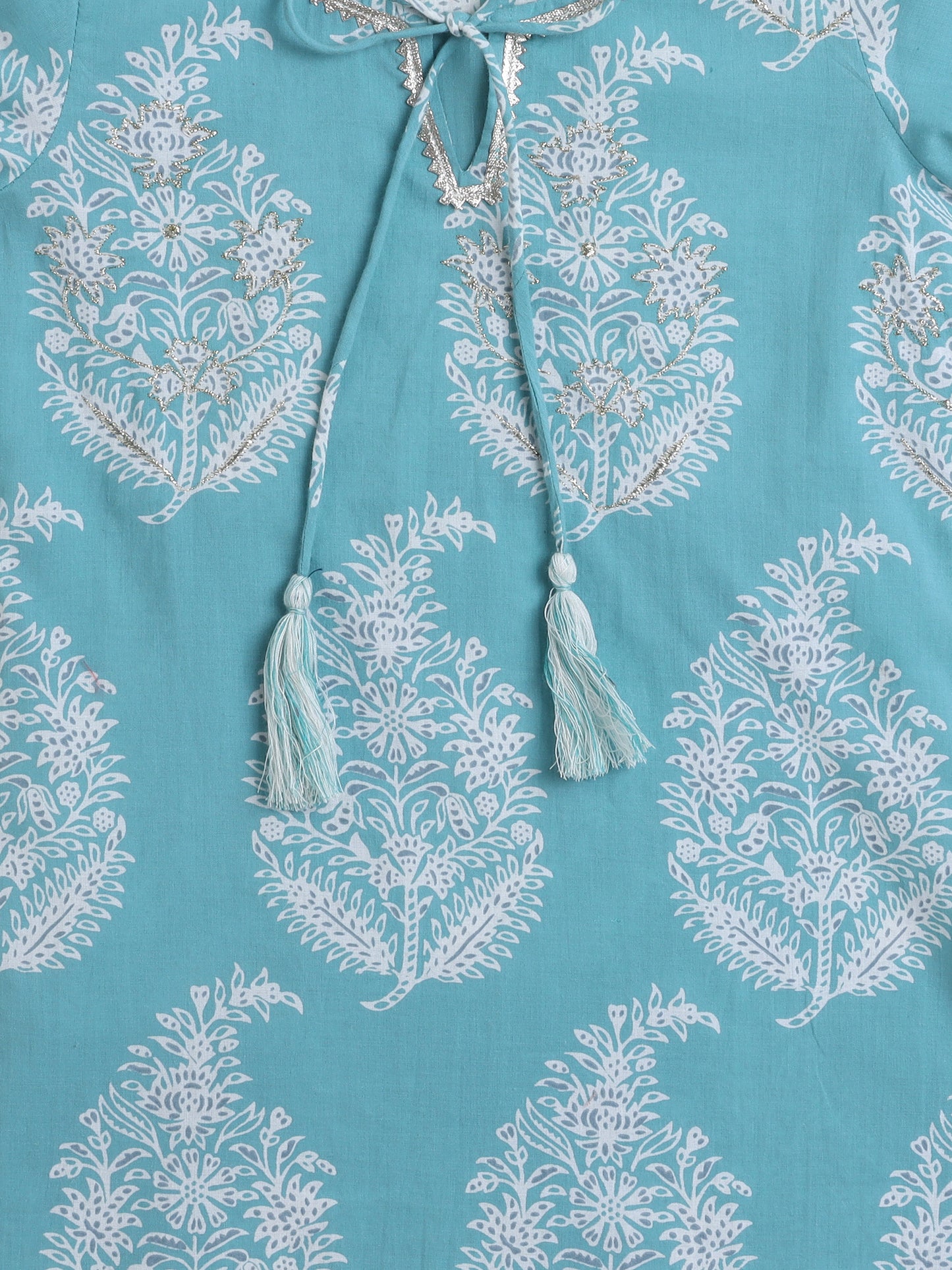Full Sleeves Floral Print Kurta set- Mint