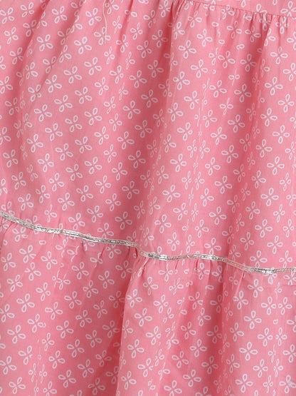 Full Sleeves Floral Print Kurta set- Pink