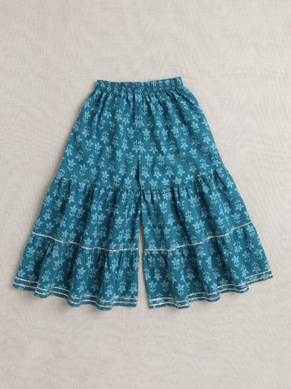 Full Sleeves Floral Print Kurta set- Blue