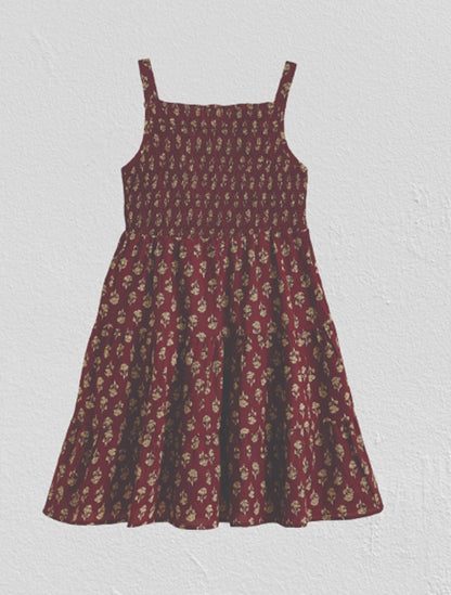 The Magic Wand Cotton Stripes Sleeveless Smocking Dress- Maroon