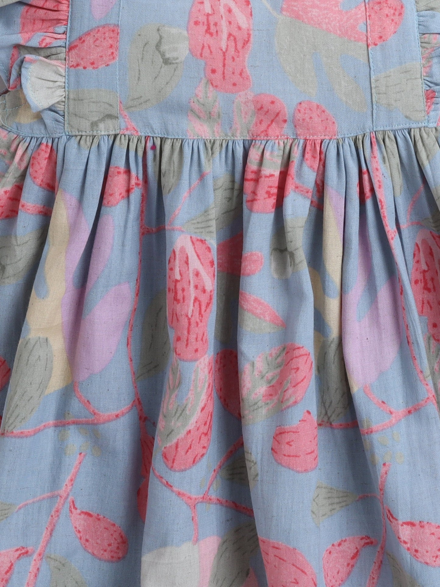The Magic Wand Cotton Frill Sleeve Floral Printed Dress - Blue