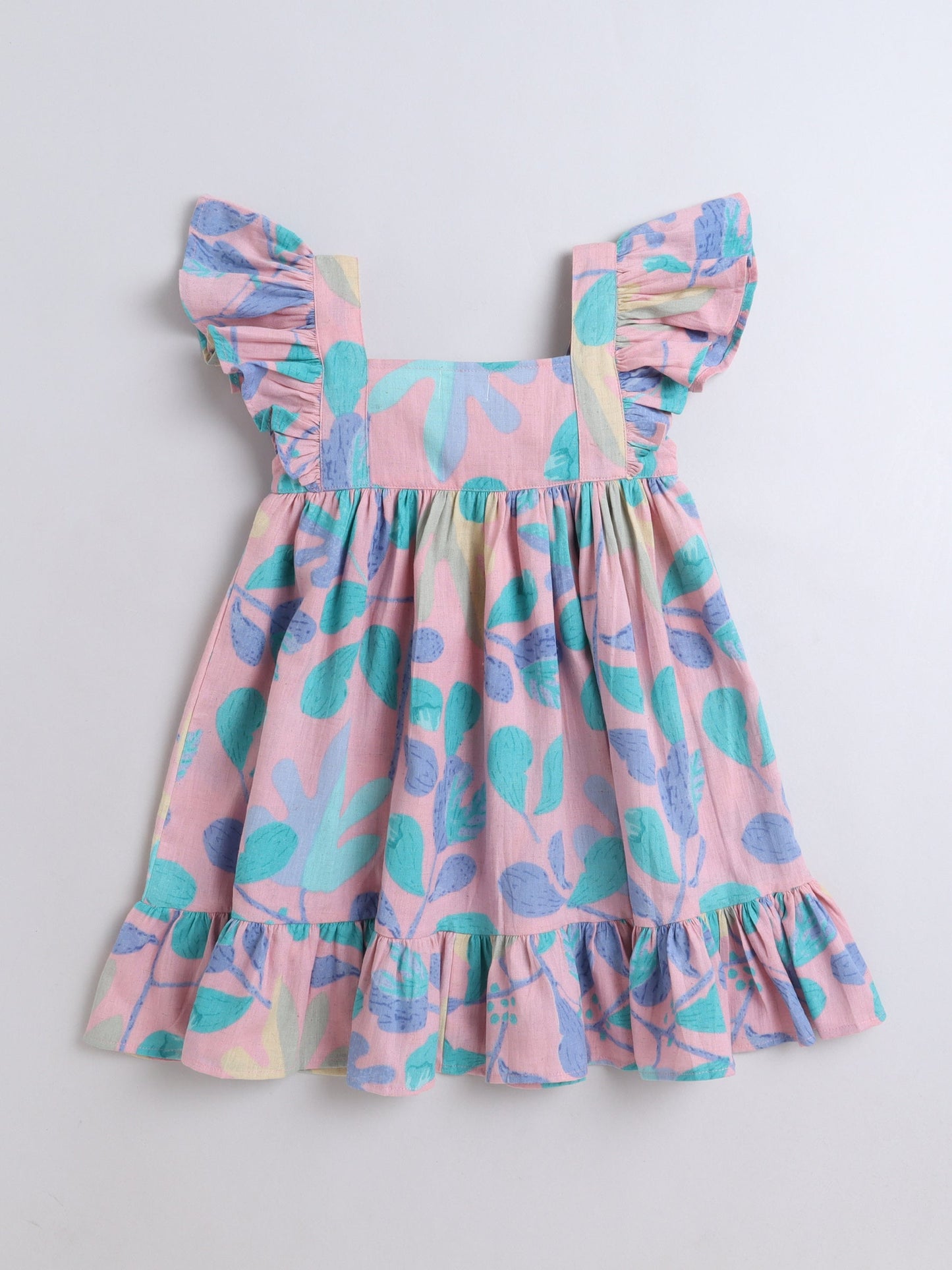 The Magic Wand Cotton Frill Sleeve Floral Printed Dress - Pink