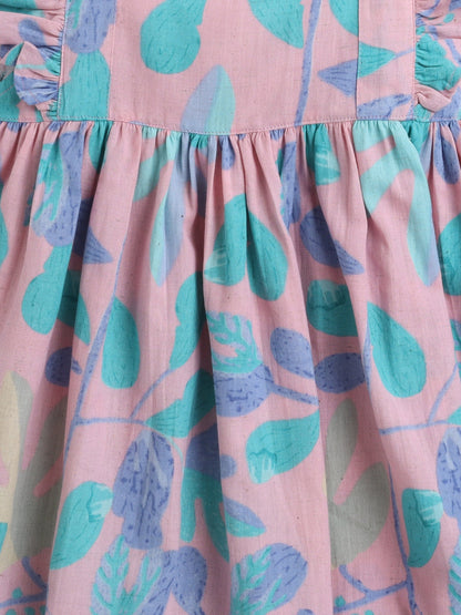 The Magic Wand Cotton Frill Sleeve Floral Printed Dress - Pink