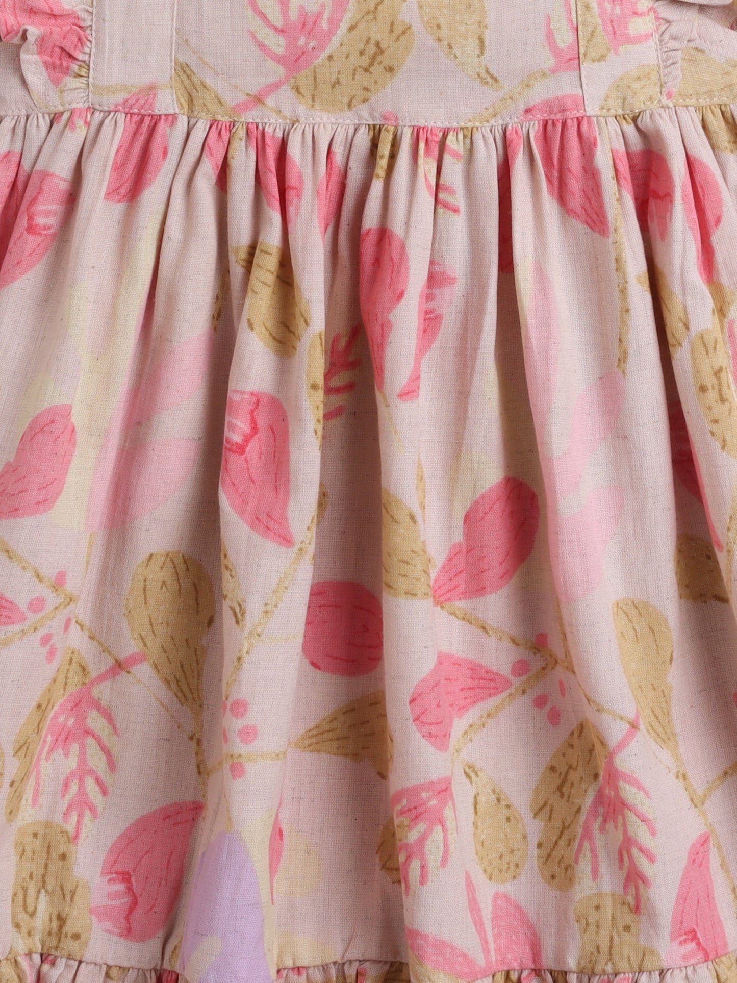 The Magic Wand Cotton Frill Sleeve Floral Printed Dress - Peach
