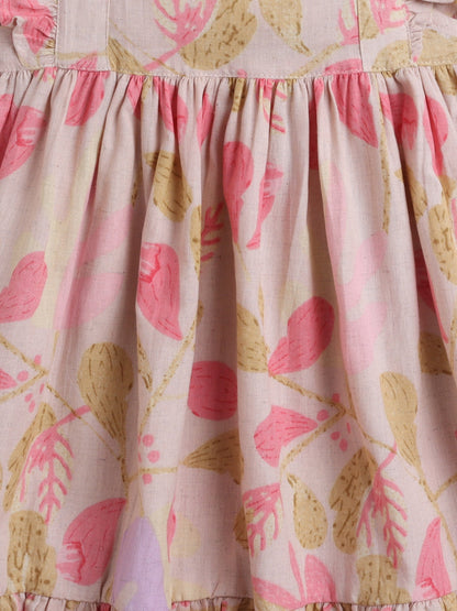 The Magic Wand Cotton Frill Sleeve Floral Printed Dress - Peach
