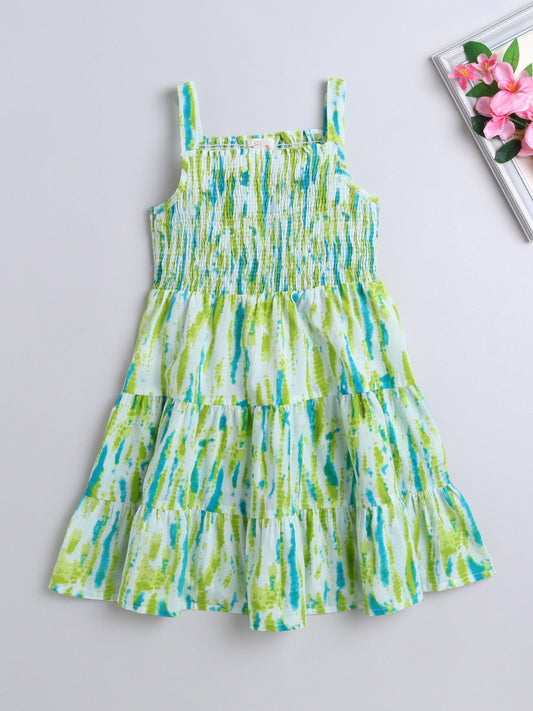 The Magic Wand Strappy Shibori Printed Smocked Cotton Dress - Green
