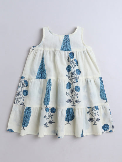 The Magic Wand Cotton Floral Printed Sleeveless Tiered Dress - Blue