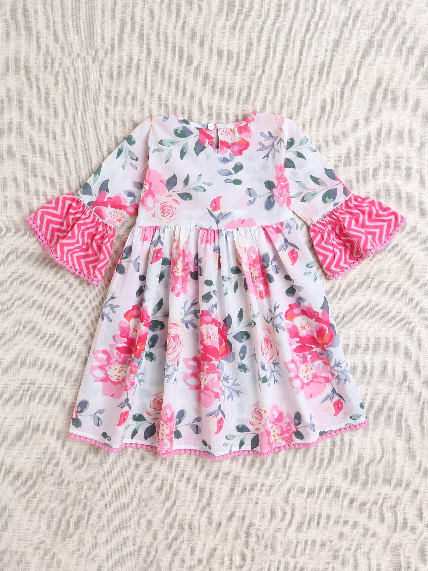 Floral Printed 3/4th Frill Sleeves Kurta & Sharara Set - Pink