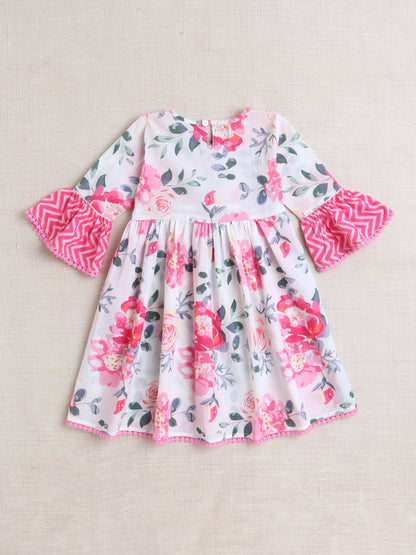 Floral Printed 3/4th Frill Sleeves Kurta & Sharara Set - Pink