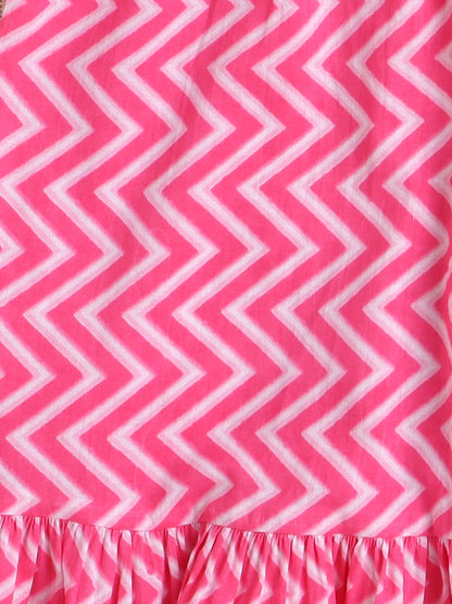 Floral Printed 3/4th Frill Sleeves Kurta & Sharara Set - Pink