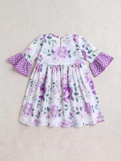 Floral Printed 3/4th Frill Sleeves Kurta & Sharara Set - Purple