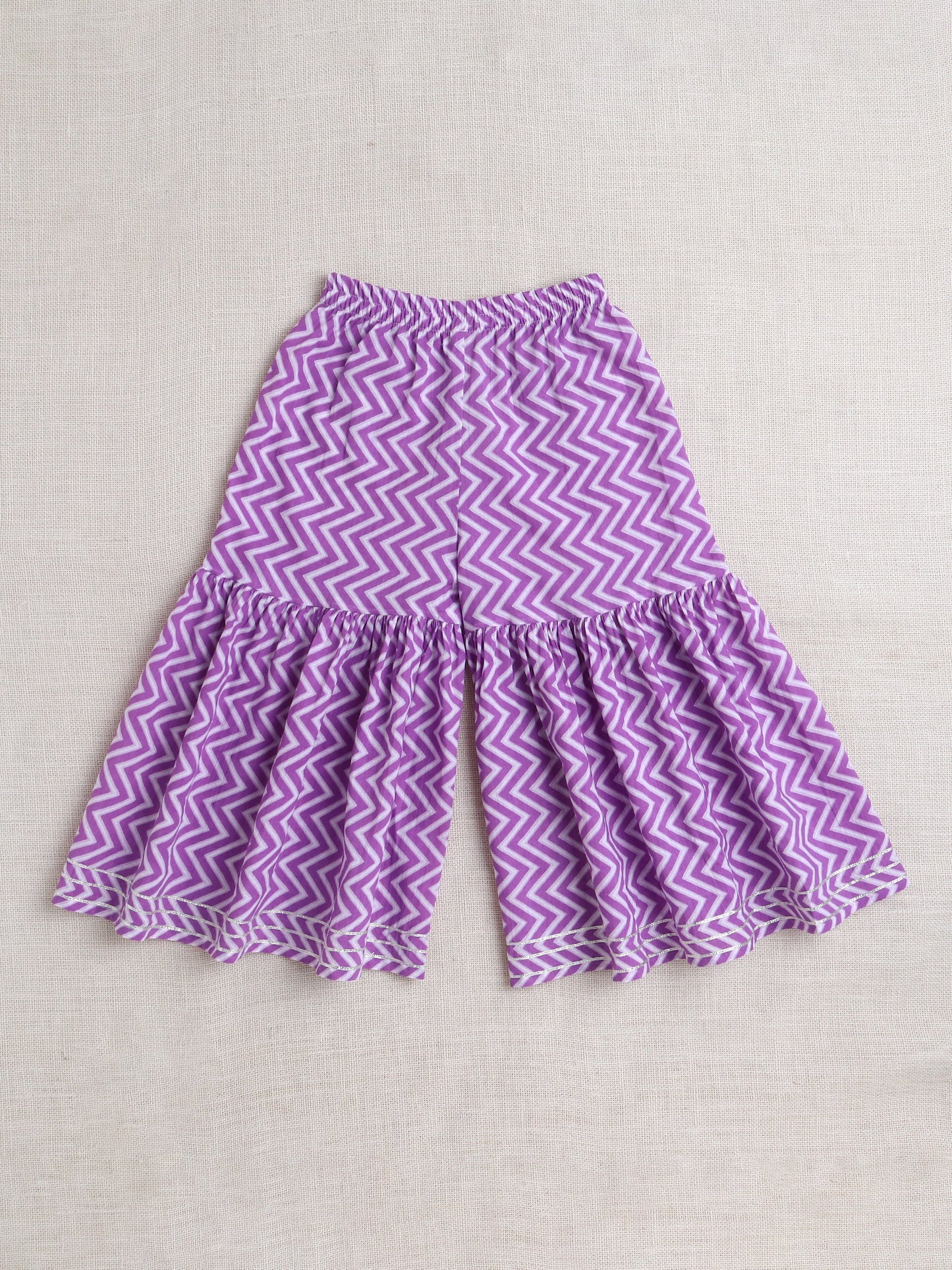 Floral Printed 3/4th Frill Sleeves Kurta & Sharara Set - Purple