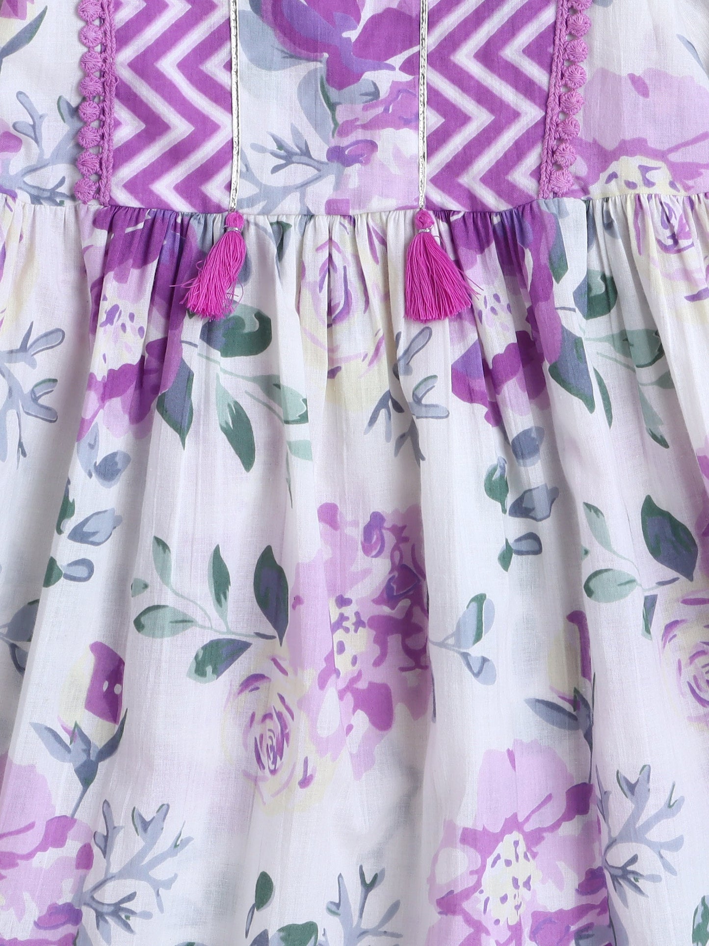 Floral Printed 3/4th Frill Sleeves Kurta & Sharara Set - Purple