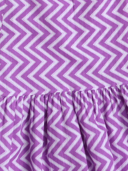 Floral Printed 3/4th Frill Sleeves Kurta & Sharara Set - Purple