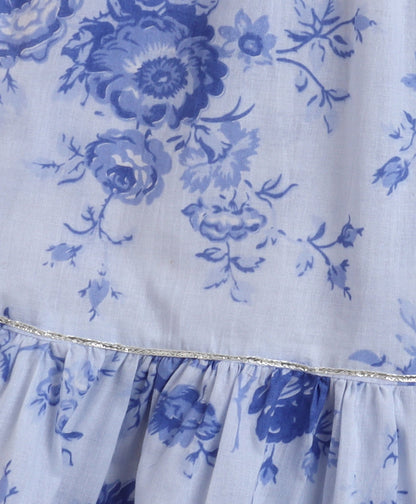 The Magic Wand Cotton woven Cambric Shibori Sleeveless Yoke Kurta and Floral Sharara Dupatta Set - Blue