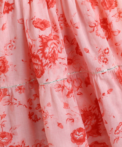 The Magic Wand Cotton woven Cambric Shibori Sleeveless Yoke Kurta and Floral Sharara Dupatta Set - Peach