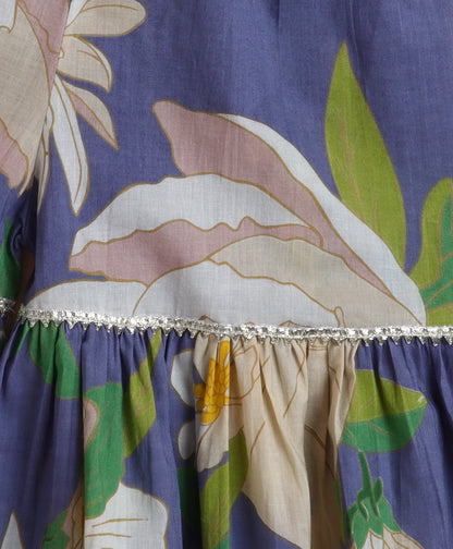 The Magic Wand Cambric Cotton woven Spagetti Big Floral Printed Top Sharara Set- Blue