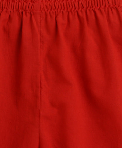The Magic Wand Cambric Cotton Three Fourth Sleeves Cow Printed Kurta and Bottom Set- Red