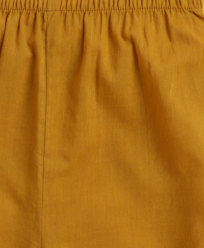 The Magic Wand Cambric Cotton Three Fourth Sleeves Cow Printed Kurta and Bottom Set- Mustard