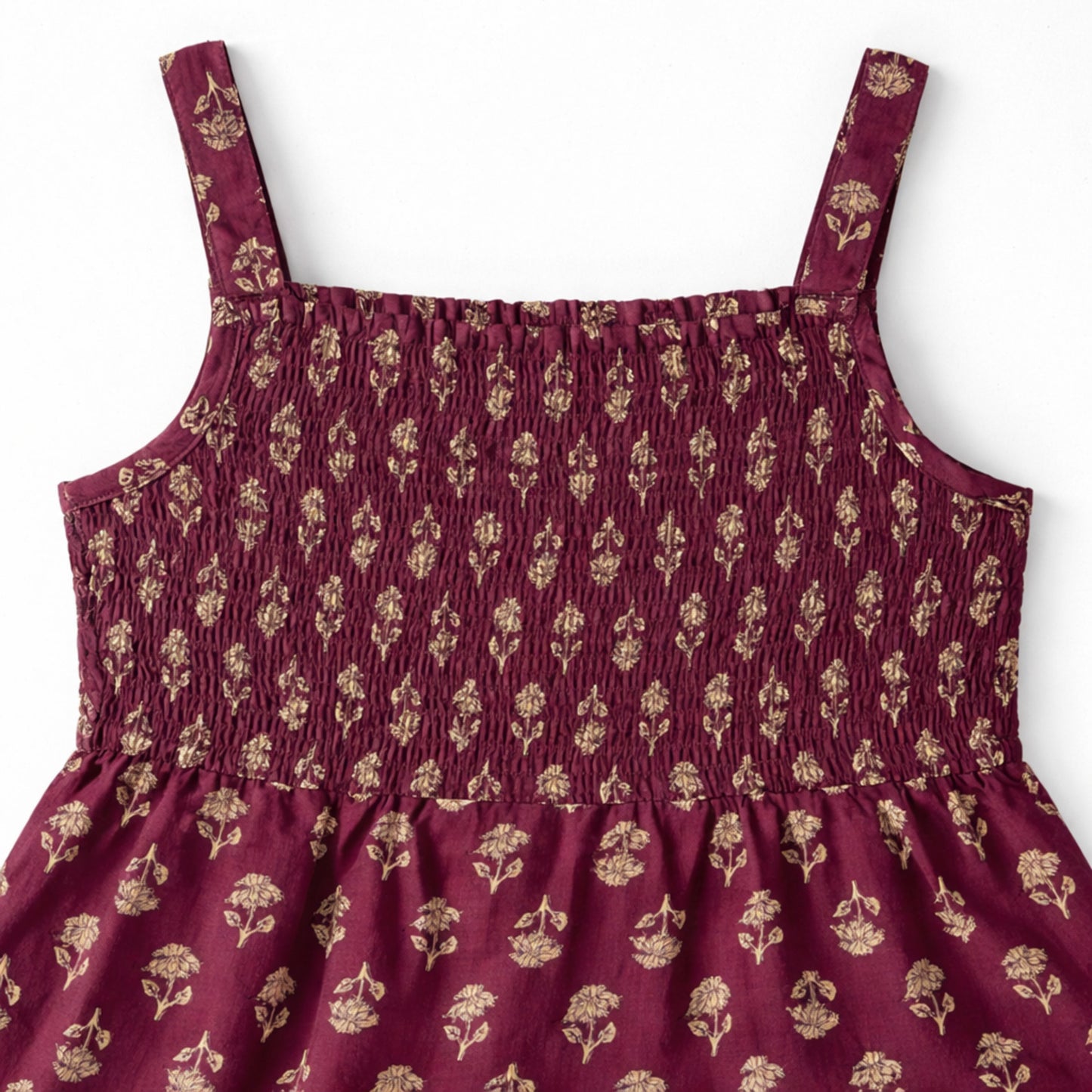 The Magic Wand Cotton Woven Strappy Floral Printed Smocked Fit & Flare Dress - Purple