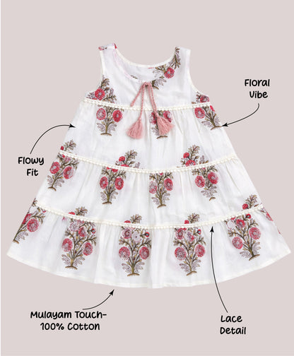 The Magic Wand Cotton Woven Sleeveless Floral Printed Tiered A-Line Dress - Fuchsia
