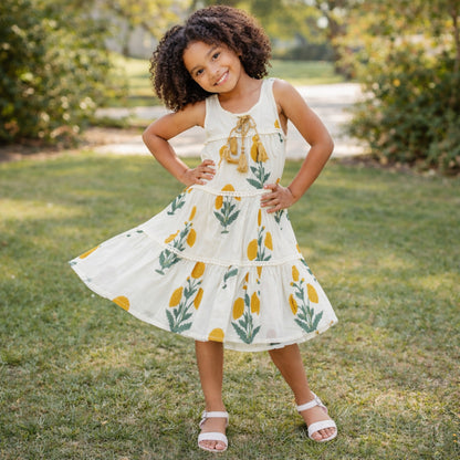 The Magic Wand Cotton Woven Sleeveless Floral Printed Tiered A-Line Dress - White