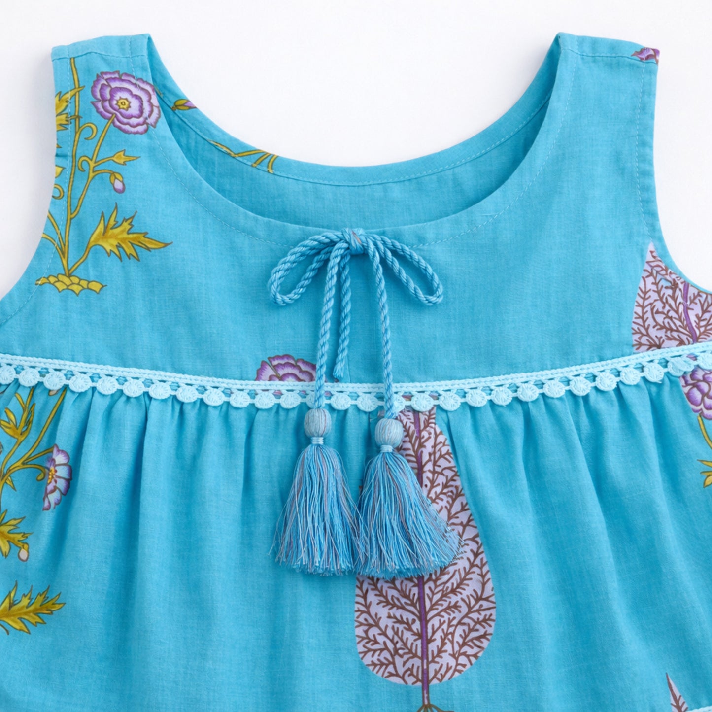 The Magic Wand Cotton Woven Sleeveless Floral Printed Tiered A-Line Dress - Blue