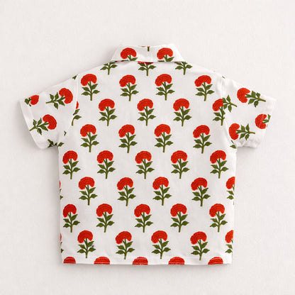 The Magic Wand Cotton Woven Half Sleeves Floral Printed Shirt And Stripes Harem Pant Set - Orange