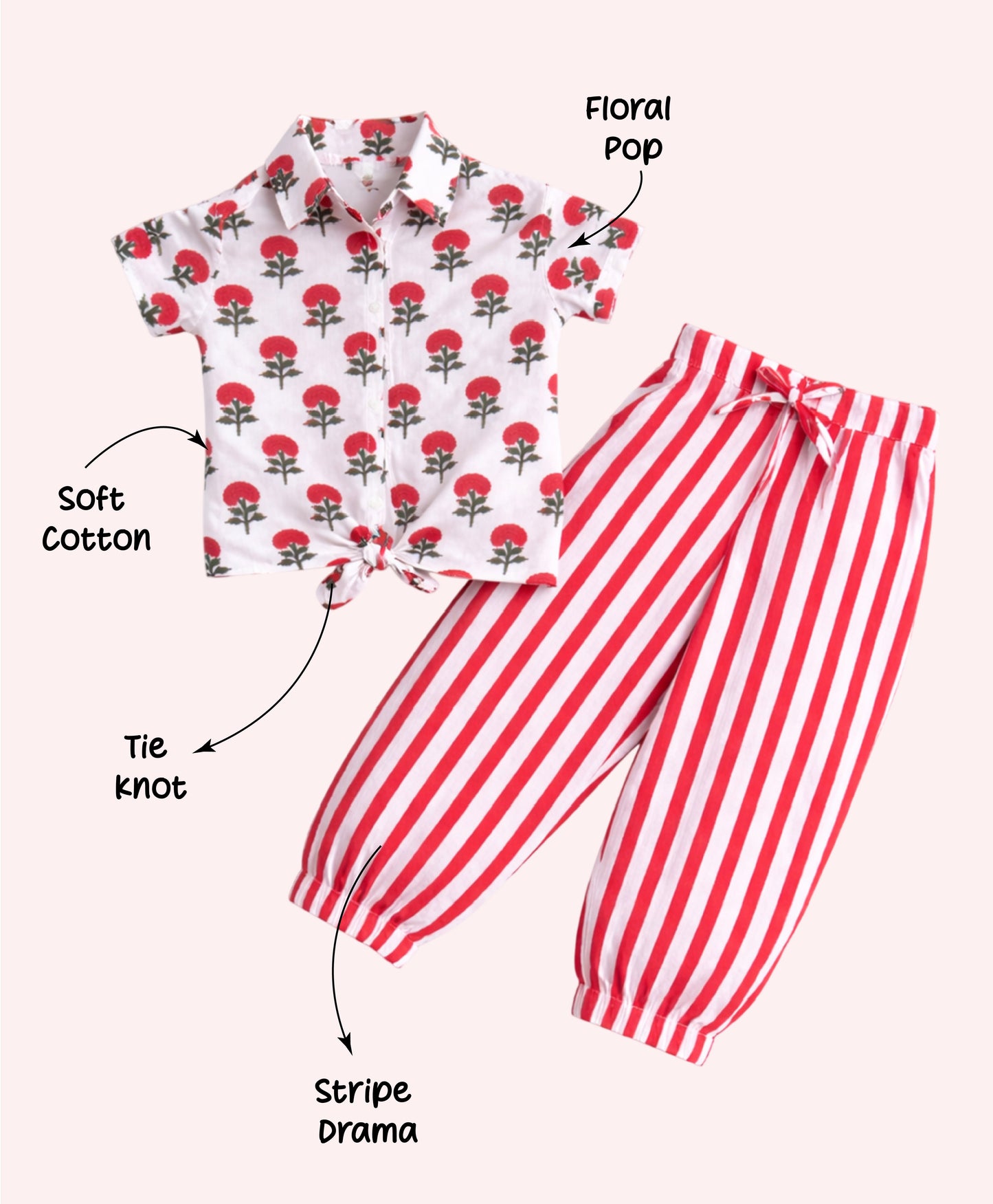 The Magic Wand Cotton Woven Half Sleeves Floral Printed Shirt And Stripes Harem Pant Set - Orange