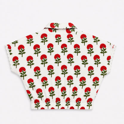 The Magic Wand Cotton Woven Floral Printed Shirt And Stripes Shorts With Patch Pockets - Orange