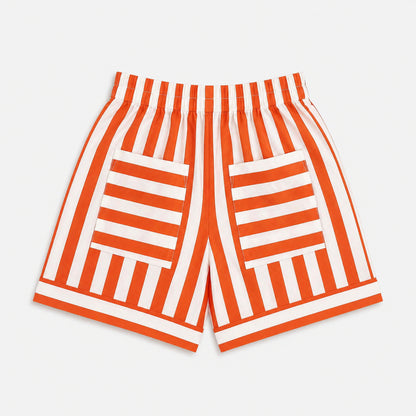 The Magic Wand Cotton Woven Floral Printed Shirt And Stripes Shorts With Patch Pockets - Orange