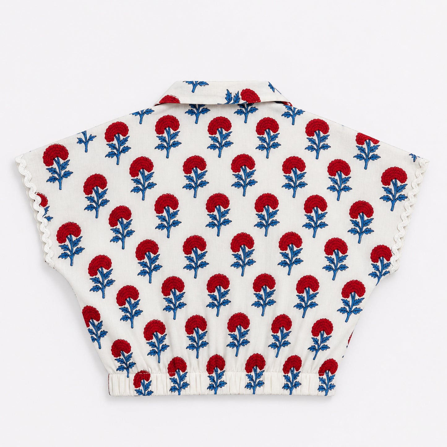 The Magic Wand Cotton Woven Floral Printed Shirt And Stripes Shorts With Patch Pockets - Blue
