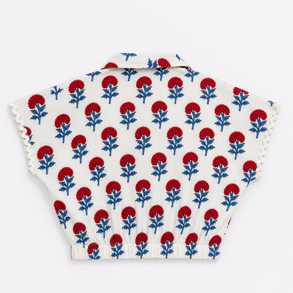 The Magic Wand Cotton Woven Floral Printed Shirt And Stripes Shorts With Patch Pockets - Blue