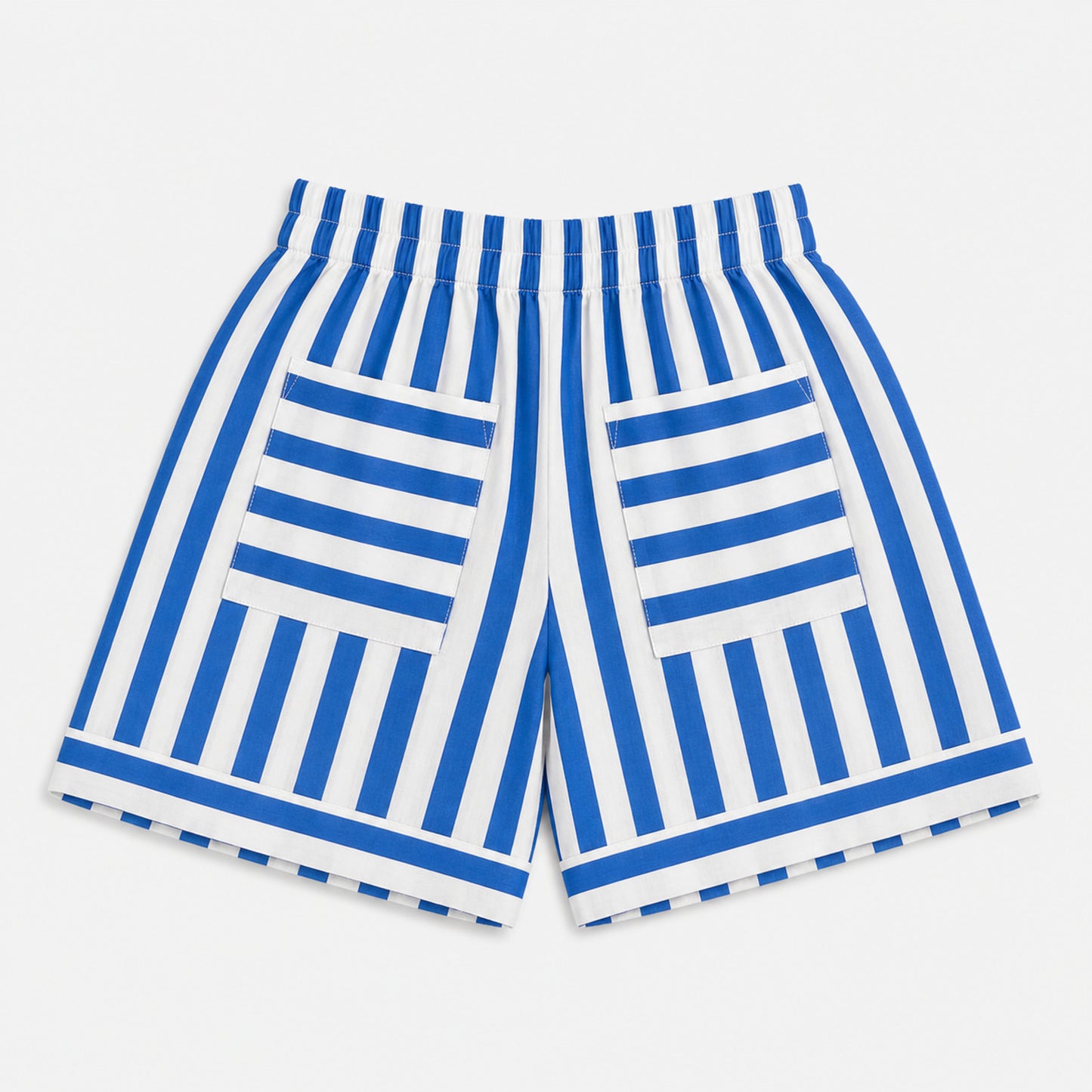 The Magic Wand Cotton Woven Floral Printed Shirt And Stripes Shorts With Patch Pockets - Blue