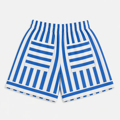 The Magic Wand Cotton Woven Floral Printed Shirt And Stripes Shorts With Patch Pockets - Blue
