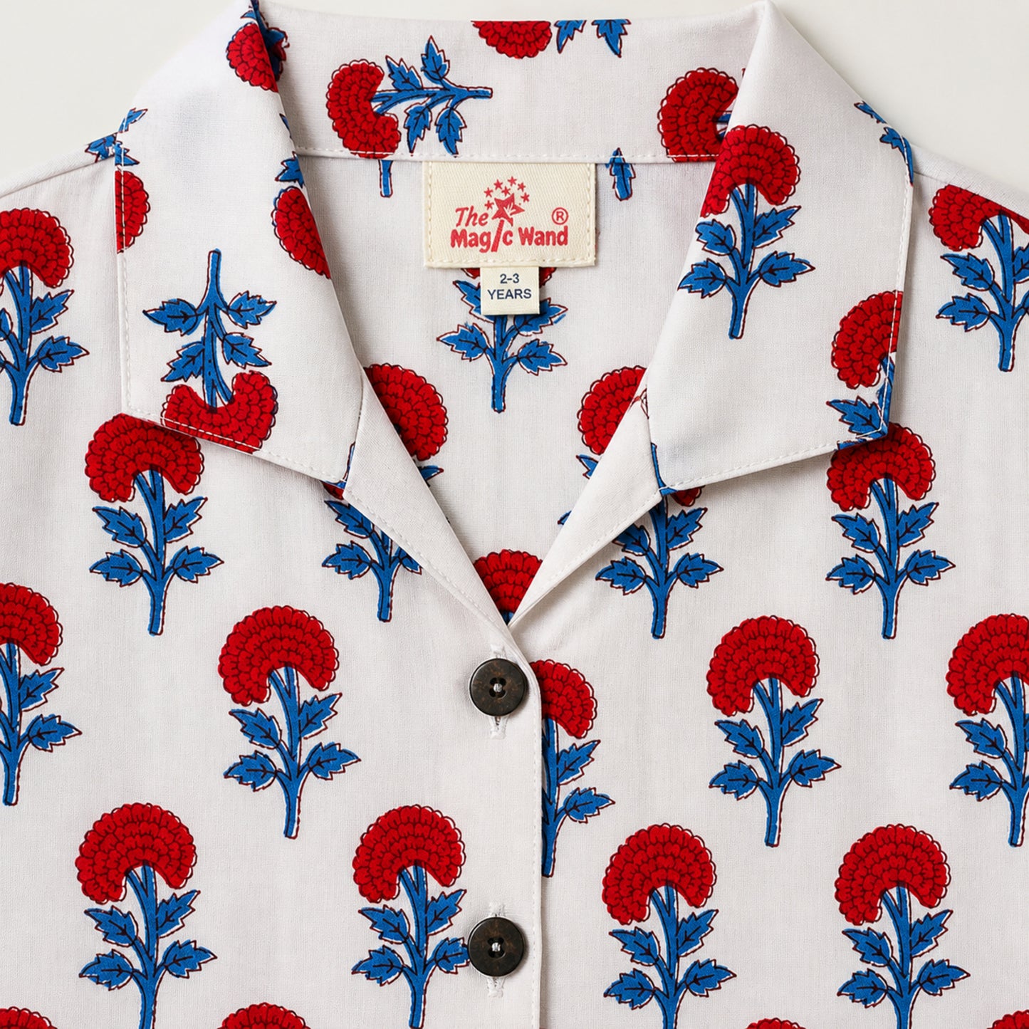 The Magic Wand Cotton Woven Floral Printed Shirt And Stripes Shorts With Patch Pockets - Blue