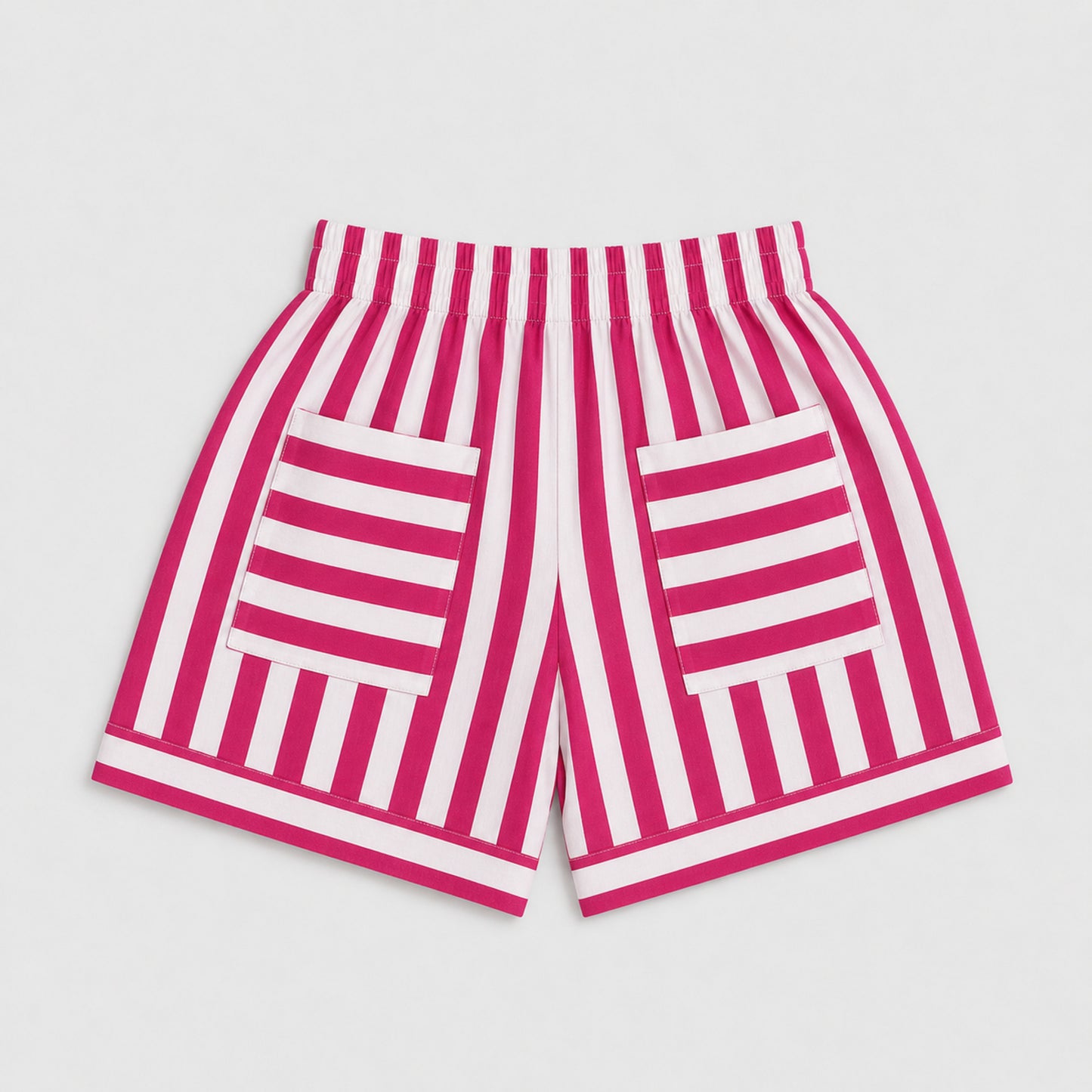 The Magic Wand Cotton Woven Floral Printed Shirt And Stripes Shorts With Patch Pockets - Fuchsia