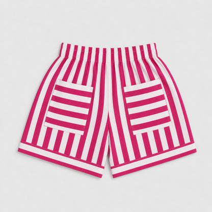 The Magic Wand Cotton Woven Floral Printed Shirt And Stripes Shorts With Patch Pockets - Fuchsia