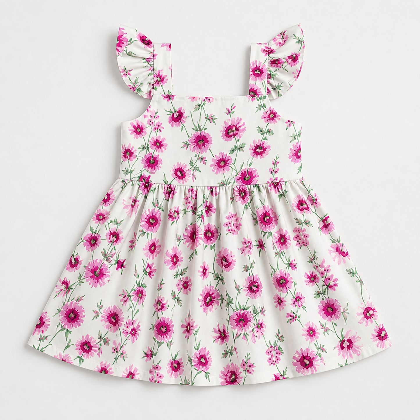 The Magic Wand Woven Frill Sleeves Floral Printed Fit & Flare Dress - White