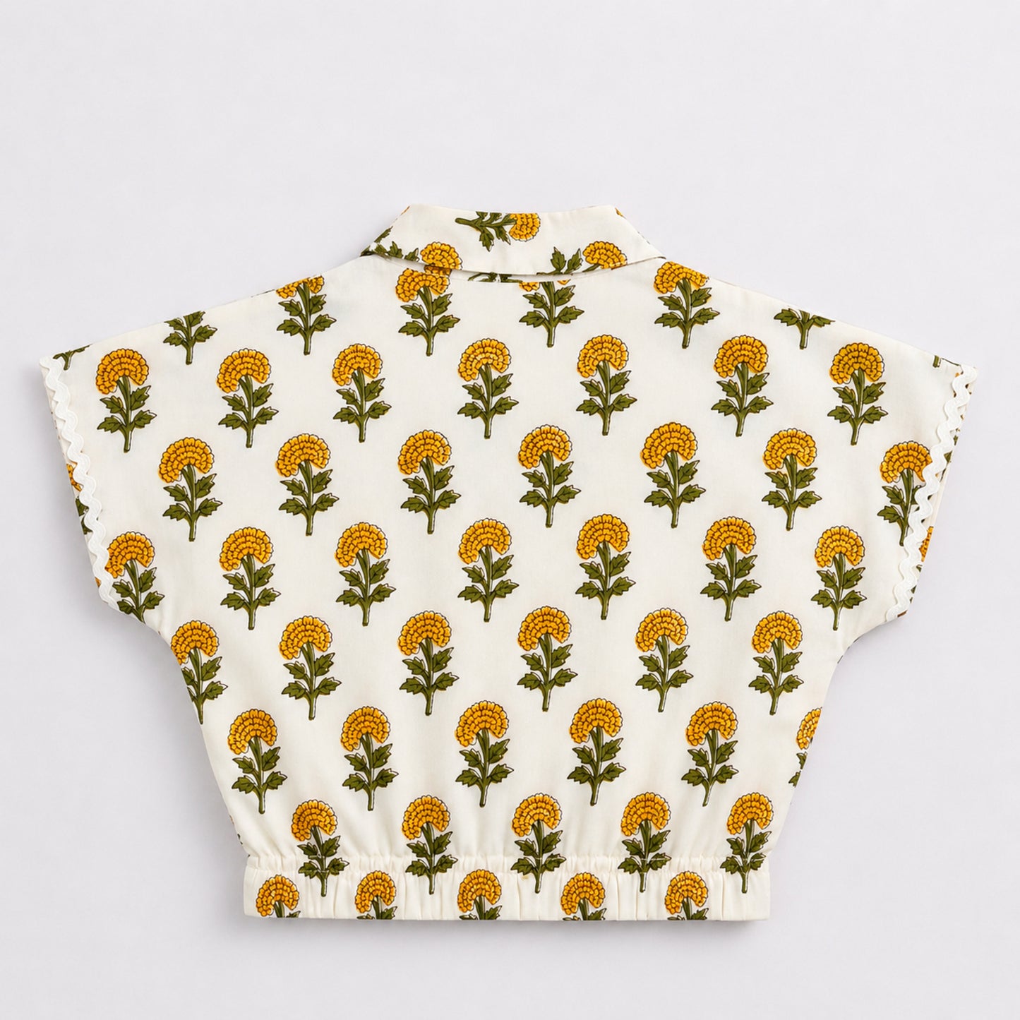The Magic Wand Cambric Cotton Woven Floral Printed Shirt And Stripes Shorts With Patch Pockets - Yellow