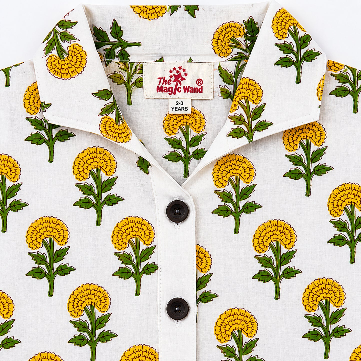 The Magic Wand Cambric Cotton Woven Floral Printed Shirt And Stripes Shorts With Patch Pockets - Yellow