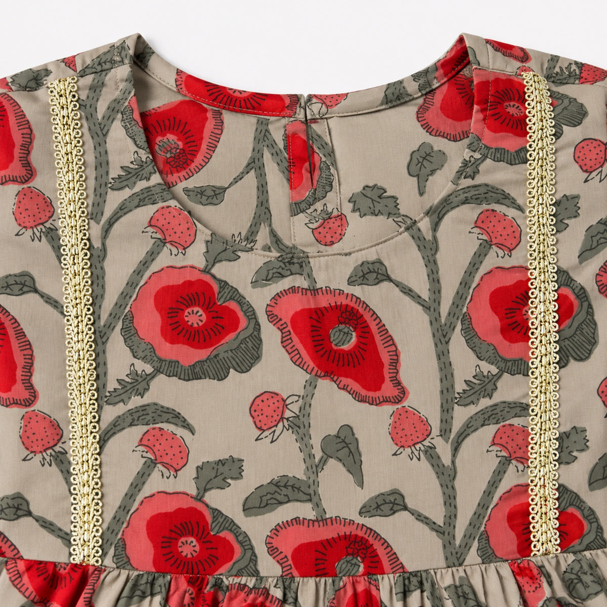 The Magic Wand Cotton Woven Cambric Half Sleeves Floral Printed Laced Kurti And Sharara Set - Brown
