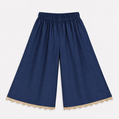 The Magic Wand Woven Sleeveless Ikat Printed Statement Tassel Detailed And Laced Top And Top Set - Navy Blue