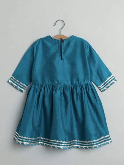 The Magic Wand Lace Embelished Full Sleeves tassles Kurta with Ballon Pants-Royal Blue