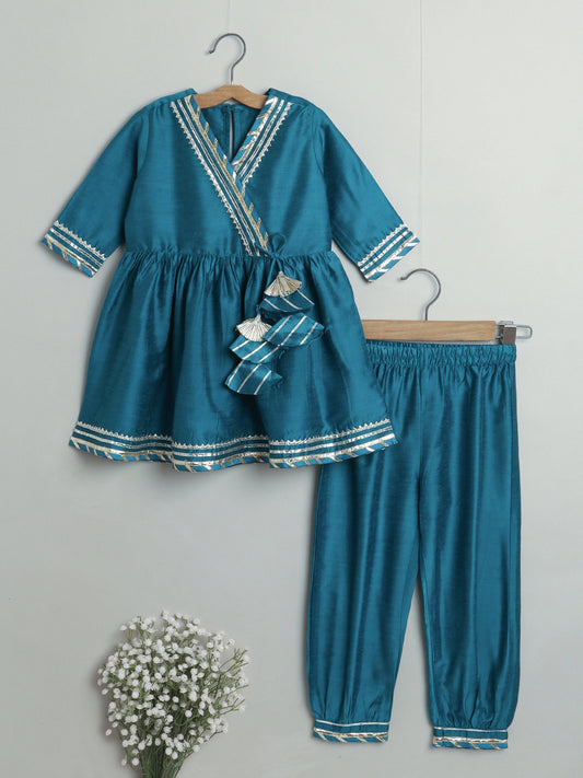The Magic Wand Lace Embelished Full Sleeves tassles Kurta with Ballon Pants-Royal Blue