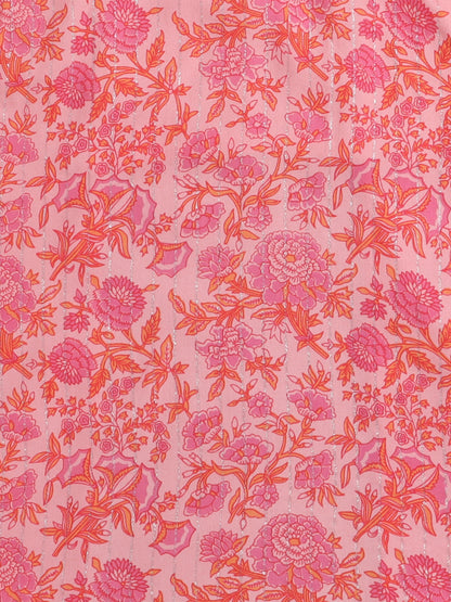 Indo Western Lace Embelished Floral Printed Sleeveless Contrast Buttons Kurta and Sharara Set-Pink,Peach