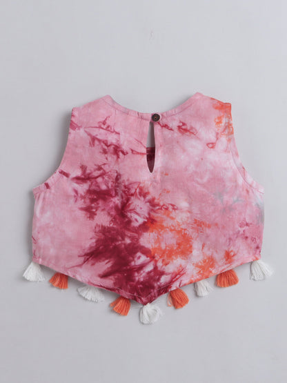 The Magic Wand Tie & Dye Printed Sleeveless Top With Tassels and Pant Set Co ord Set For Girls Multi