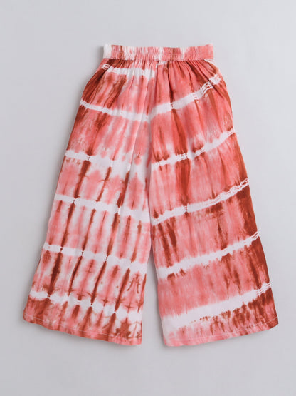 The Magic Wand Tie & Dye Printed Sleeveless Top With Tassels and Pant Set Co ord Set For Girls Peach
