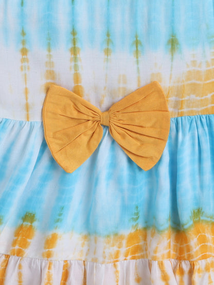 The Magic Wand Woven Sleeveless Tie & Dye Gathered Dress With Bow - Turquoise