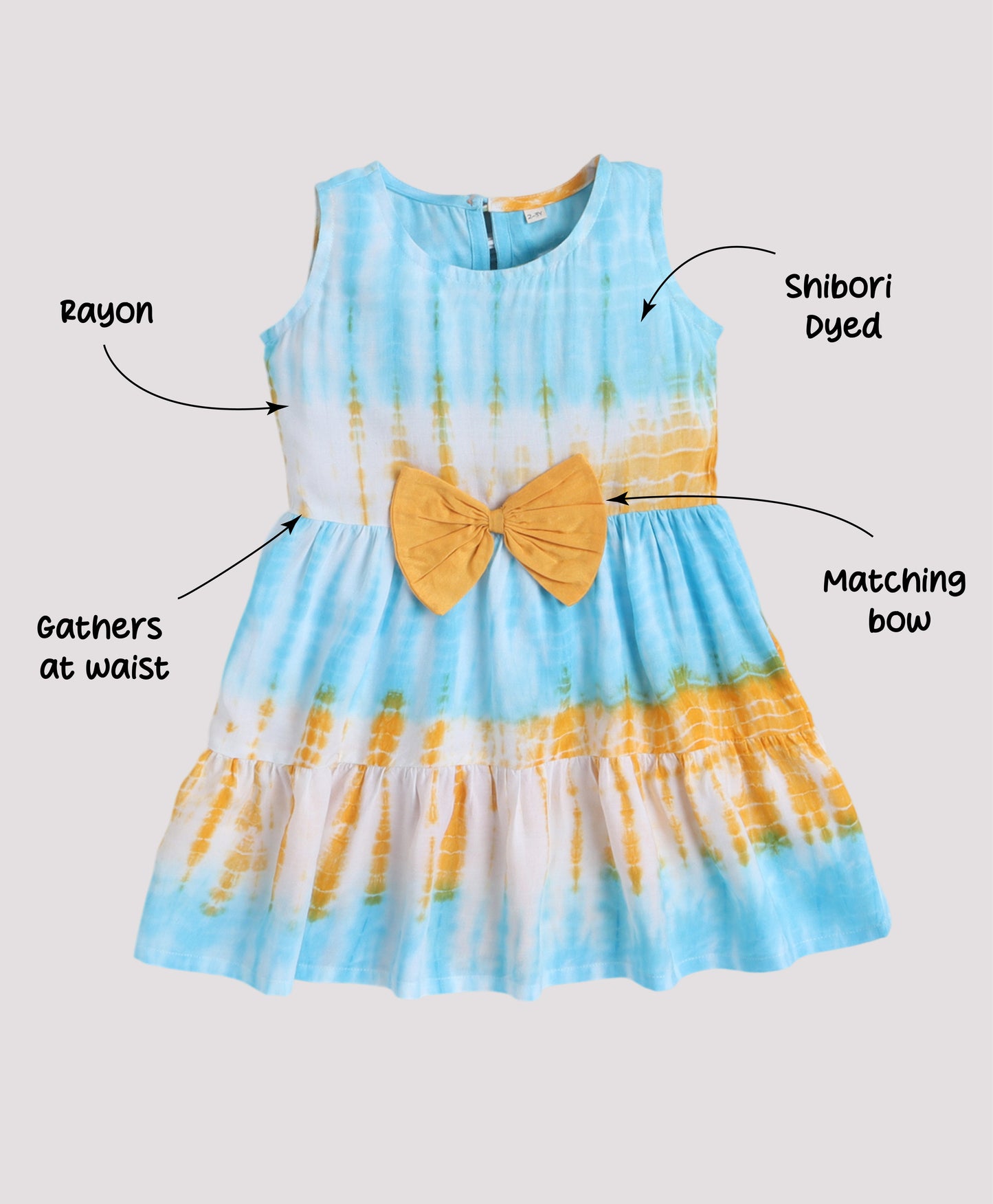 The Magic Wand Woven Sleeveless Tie & Dye Gathered Dress With Bow - Turquoise